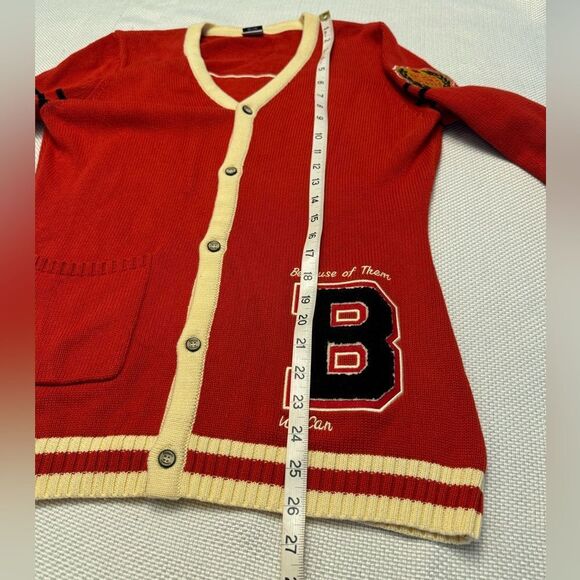 Preppy Because of them we can retro cardigan BIPOC academia 1950s quality cotton - Picture 5 of 13